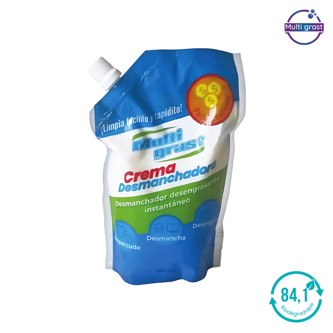 Crema desmanchadora Multigrast doy pack 500cc para ropa tapetes muebles y superficies