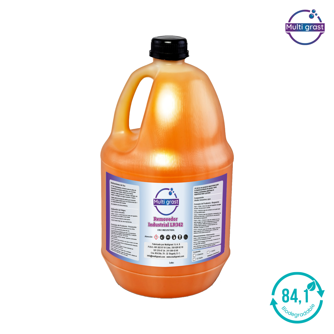 Removedor industrial LR 342 Multigrast galón para levantar ceras viejas polímeros y adhesivos en pisos. Perfecto para limpieza de granitos y fachadas.