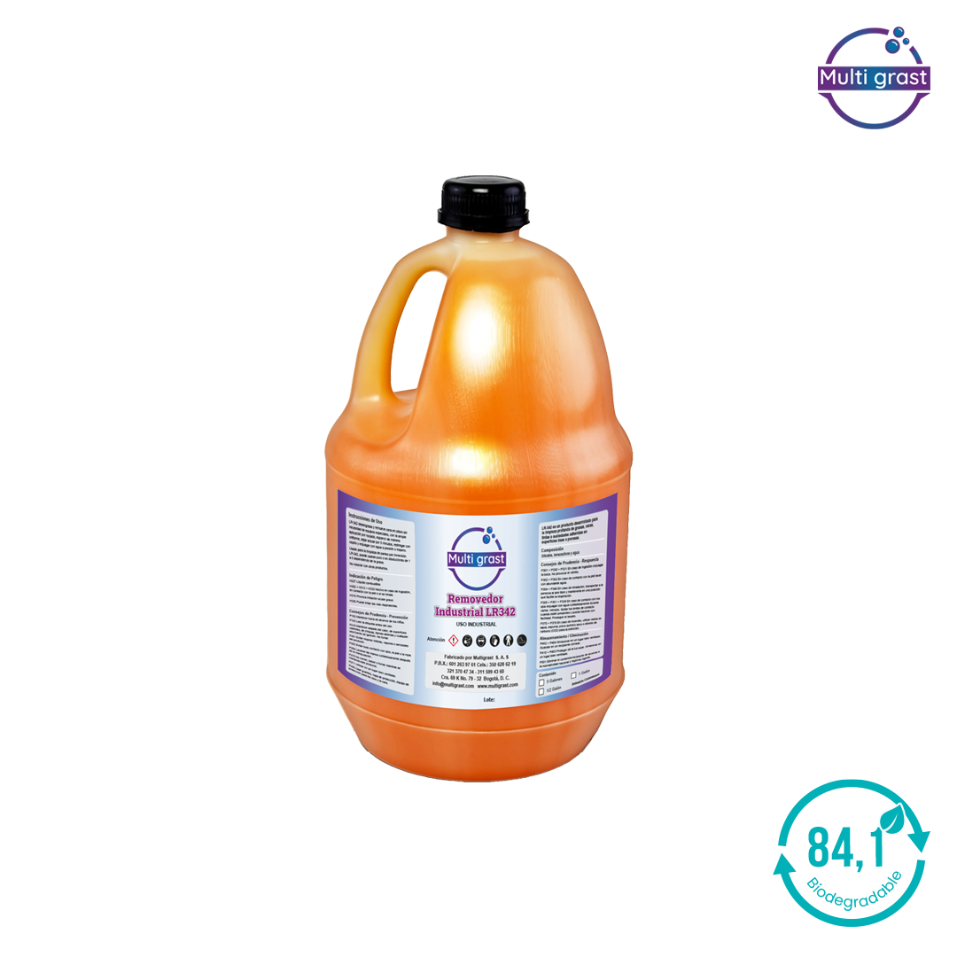 Removedor industrial LR 342 Multigrast galón para levantar ceras viejas polímeros y adhesivos en pisos. Perfecto para limpieza de granitos y fachadas.